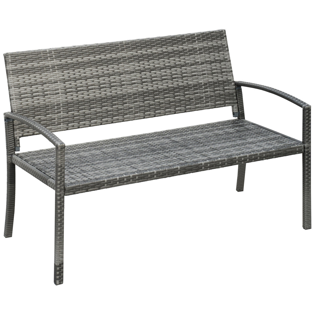 MCL 2 Seater Poly Rattan Garden Bench, All Weather Wicker Garden Loveseat, Outdoor Seating Bench with 240 Load Capacity, Backrest and Armrests for Patio, Terrace, Balcony, Grey