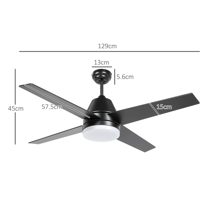 HOMCOM Ceiling Fan with LED Light, Flush Mount Ceiling Fan Lights with Reversible Blades, Remote, Black and Walnut Brown | Aosom UK