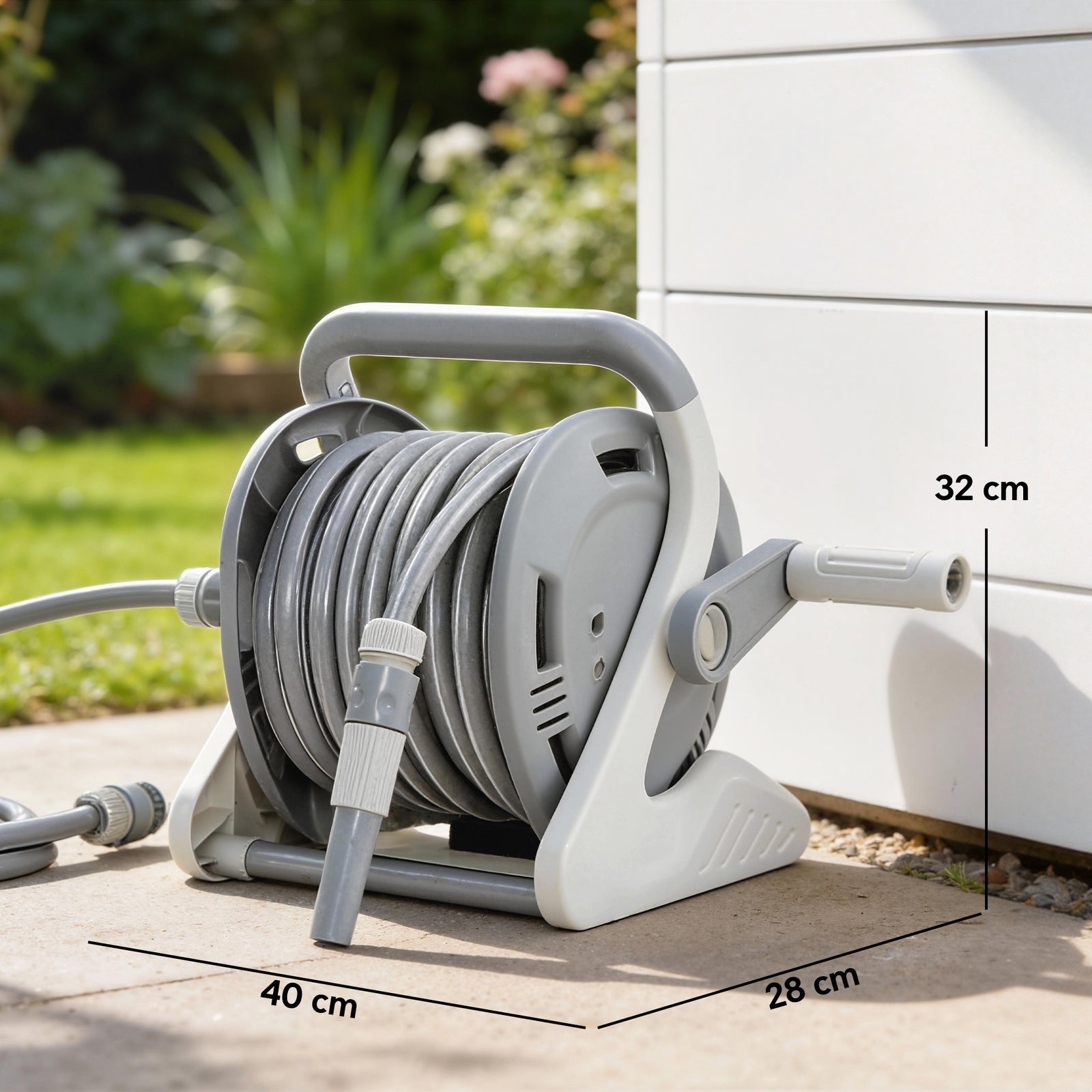 Portable Garden Hose Reel, 20+2 m Wall Mounted Hose Reel with 2 Patter