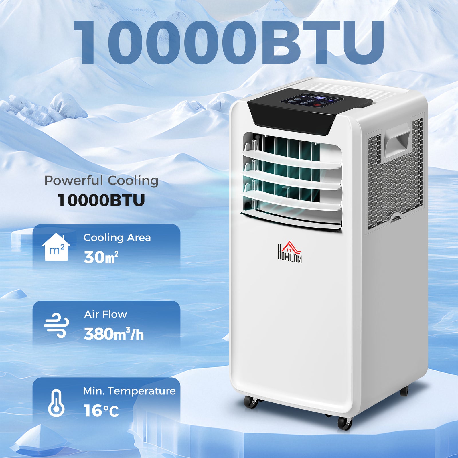 10000 BTU Air Conditioning Unit, 3-in-1 Portable Air Conditioner, Dehumidifier, Cooling Fan with Remote Control, LED Display, 2 Speeds, 24H Timer, Window Venting Kit, 30m²