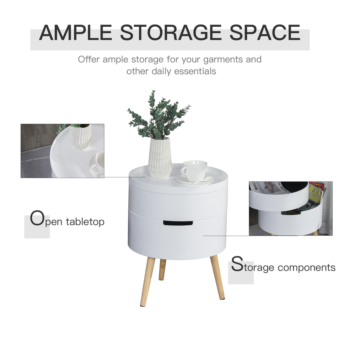 MCL 3-Tier Coffee Table, Round End Table with 2 Hidden Compartments and Detachable Tray, Side Table with Storage for Living Room, White