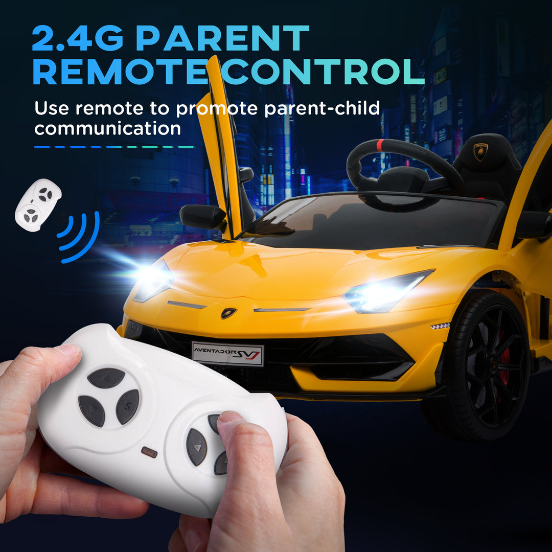 Lamborghini Aventador Licensed 12V Kids Electric Ride On Car Racing Car Toy with Parental Remote Control Battery-powered 2 Motors Music Lights for 3-8 Years Old Yellow