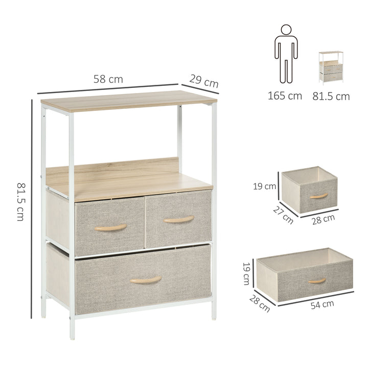 3 Drawer Storage Chest Unit Home Cabinet w/ Shelves Home Living Room Bedroom Entryway Living Furniture, Light Grey