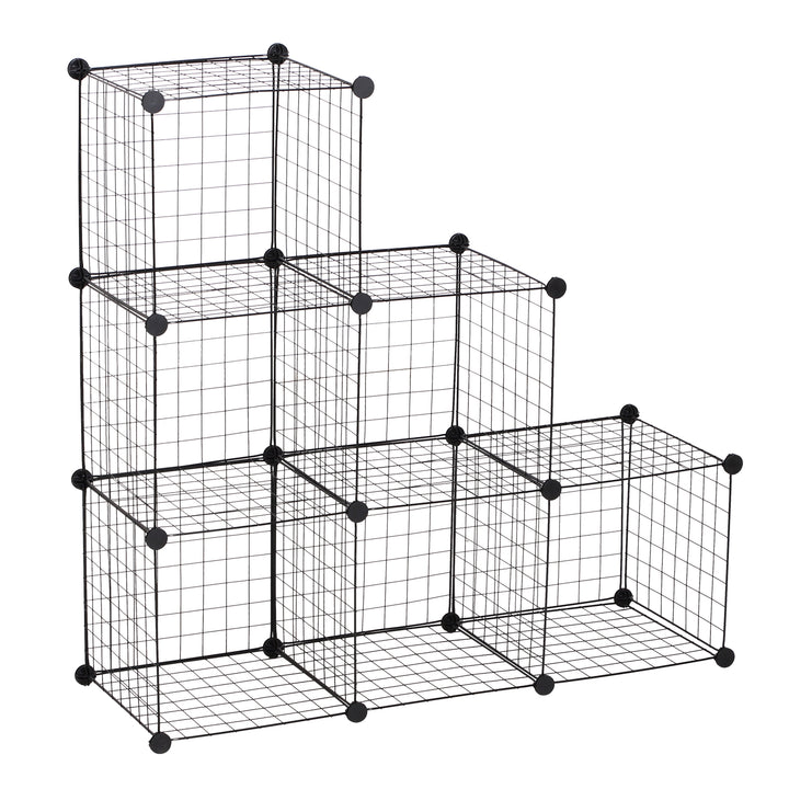 HOMCOM Interlocking 6 Cube Metal Wire Storage Rack, DIY Cabinet for Living Room, Display Shelves, Black | Aosom UK