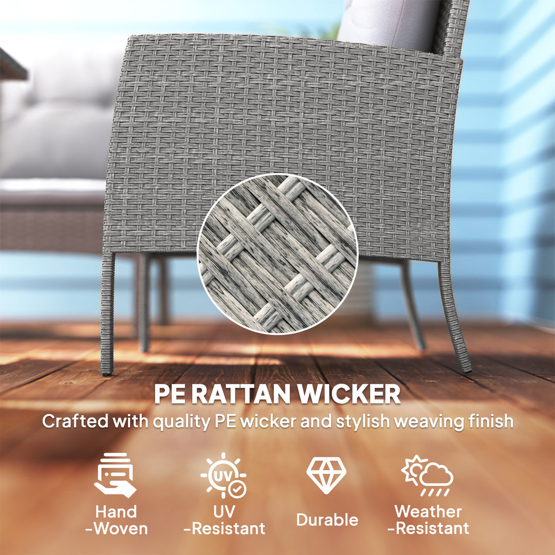 5 Seater Rattan Garden Furniture Set, 2 Armchairs, 3-Seater Wicker Sofa, 2 Footstools and Glass Table, 6 Piece Patio Rattan furniture Sofa Sets with Cushions for Conservatory, Grey