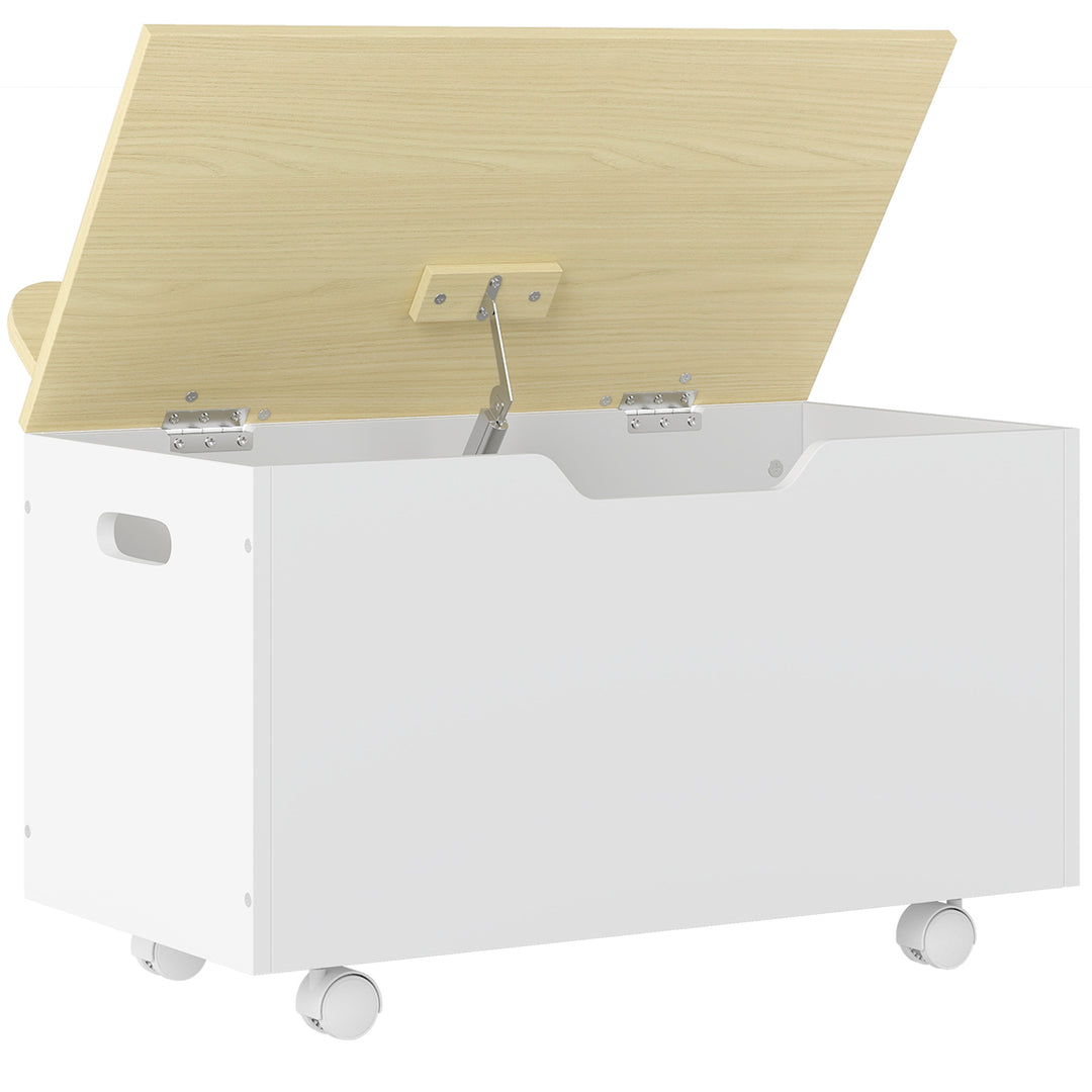 Toy Box with Lid, Toy Chest with Wheels and Safety Hinges, Toddler Storage Organiser for Playroom, Bedroom