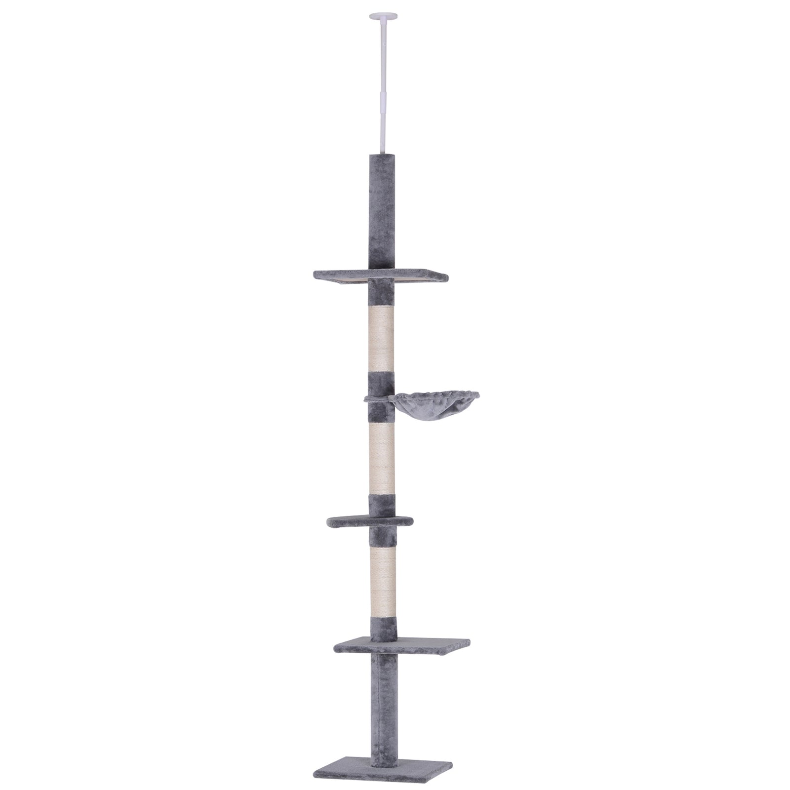 Floor to Ceiling Cat Tree for Indoor Cats 5-Tier Kitty Tower Climbing Activity Center Scratching Post Adjustable Height 230-260 cm Grey