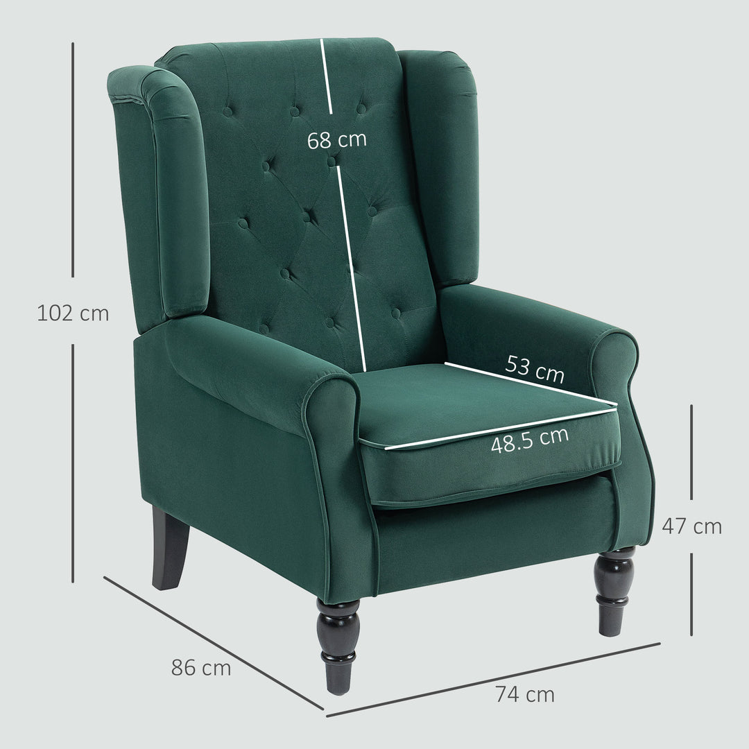 Wingback Accent Chair, Retro Upholstered Button Tufted Occasional Chair for Living Room and Bedroom, Green