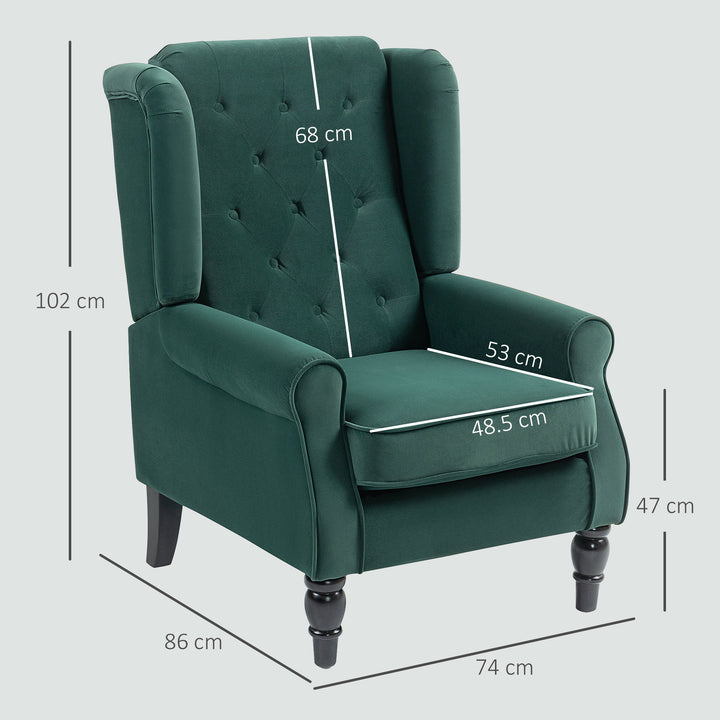 Wingback Accent Chair, Retro Upholstered Button Tufted Occasional Chair for Living Room and Bedroom, Green