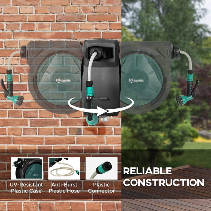 Retractable Hose Reel Wall Mounted, 30+2m Garden Hose Pipe Reel with L