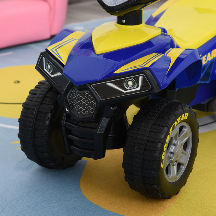 Baby Quad Bike Kids Ride On Car Goodyear Licensed Walker Foot To Floor Slider NO POWER w/ Lights Horn Storage Blue for 18-36 Months
