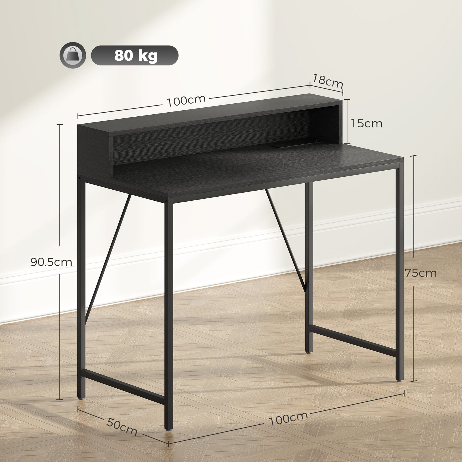 Gaming Desk, 100cm Computer Desk with LED Lights, Power Outlets, Monit