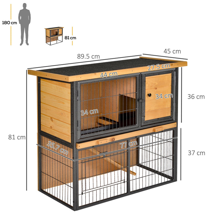 PawHut Wood-metal Rabbit Hutch Elevated Pet House Bunny Cage with Slide-Out Tray Asphalt Openable Roof Lockable Door Outdoor | Aosom UK