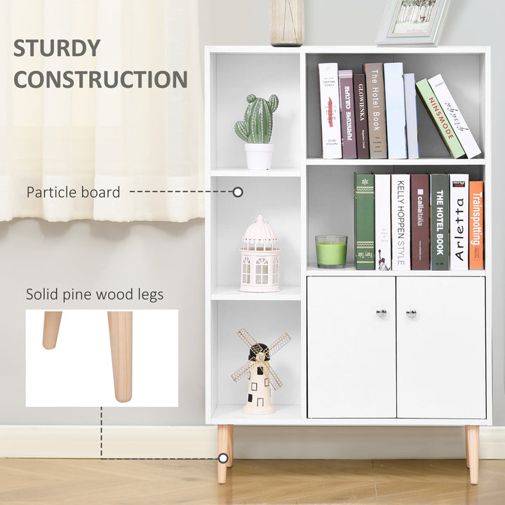 Sideboard Storage Cabinet Cupboard, Open Bookcase with 2 Doors 5 Compartments Wooden Modern Style for Living Room Bedroom Kitchen 80 x 23 x 123 cm, White