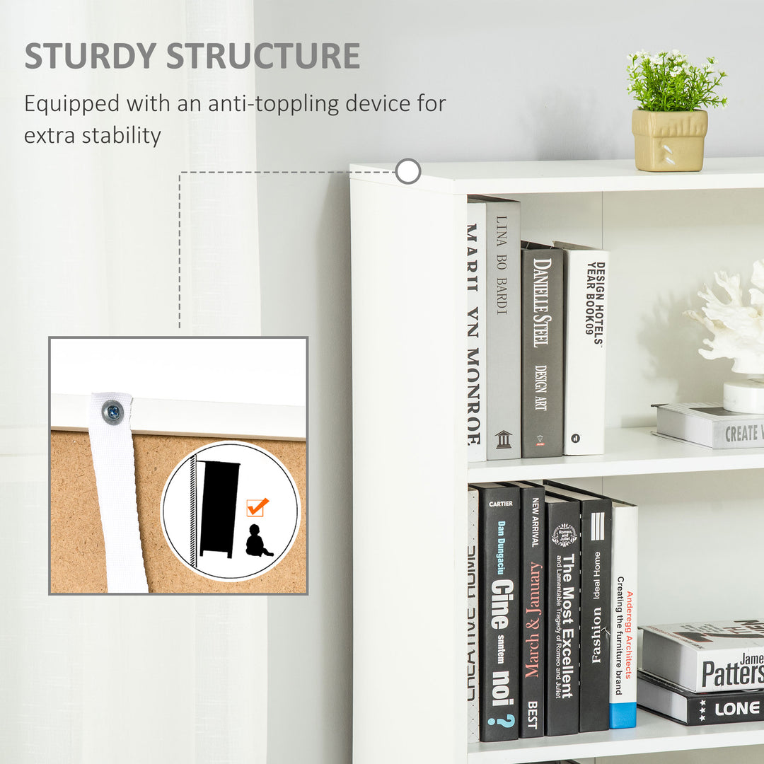 6-Tier Tall Bookcase, Bookshelf with 4 Open Shelves and Double Door Storage Cabinet, Freestanding Display Rack for Living Room, Bedroom, Home Office, Study, 59 x 29 x 180cm, White
