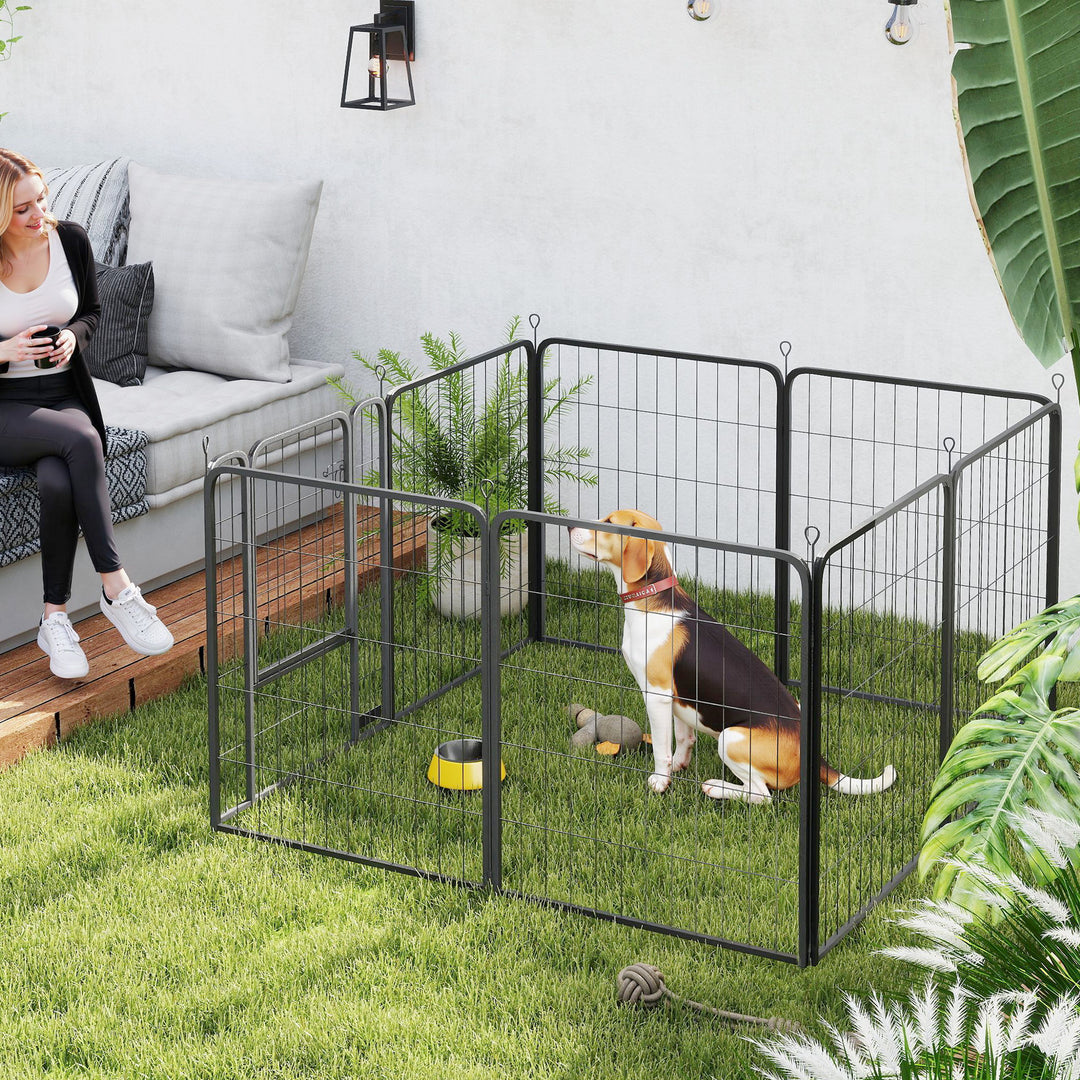 Eight-Panel Dog Playpen with Door, for Large Dogs, Indoors, Outdoors, 80cm Tall, Black