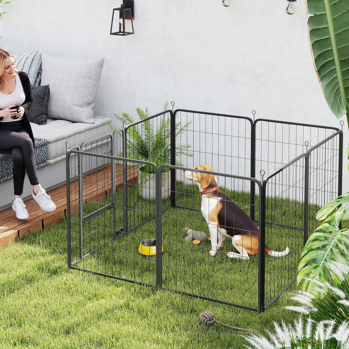 Eight-Panel Dog Playpen with Door, for Large Dogs, Indoors, Outdoors, 80cm Tall, Black