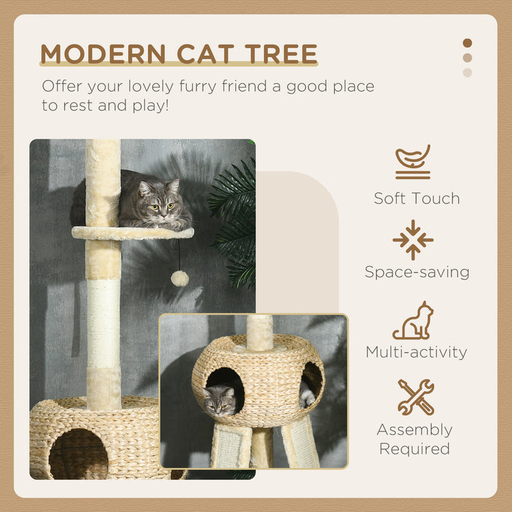 PawHut Feline Playground: Towering 255cm Cat Tree with Scratching Post, Cosy Hideaway & Perches, Beige