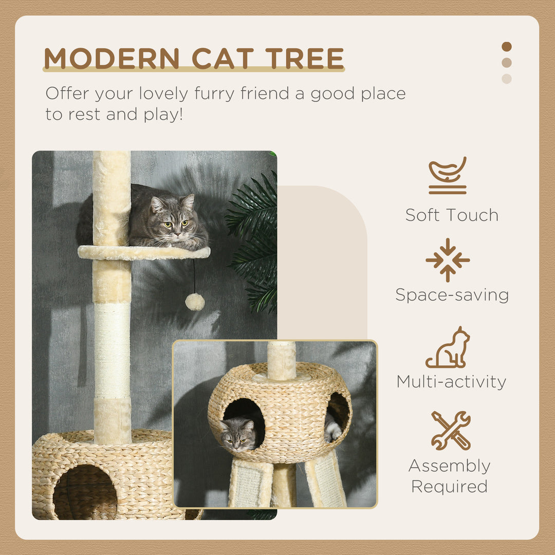 PawHut Cat Tree Tower, 255cm Tall for Indoor Cats, with Scratching Post, Cat House, Platform, Beige