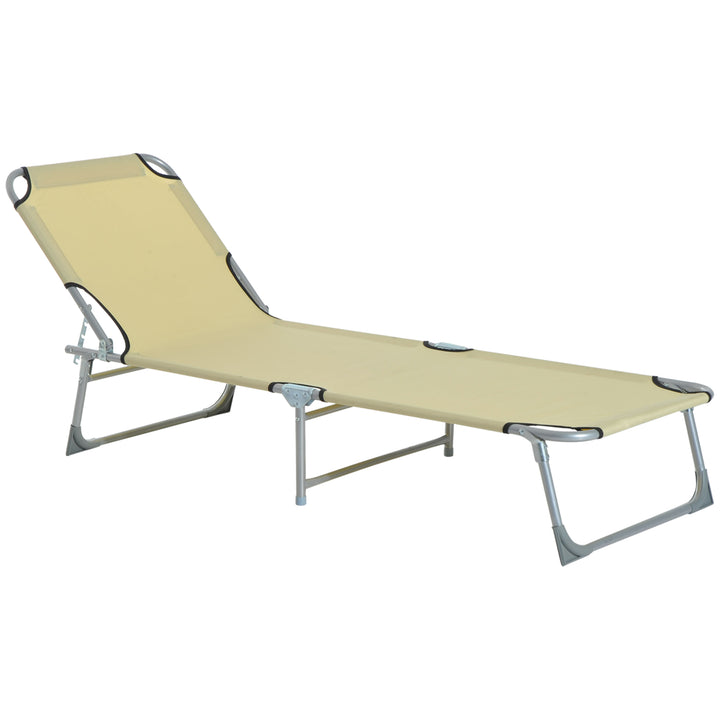 Reclining Sun Lounger Chair Folding Camping Bed with 4-Position Adjustable Backrest, for Travel Indoor Outdoor Office Fishing, Beige