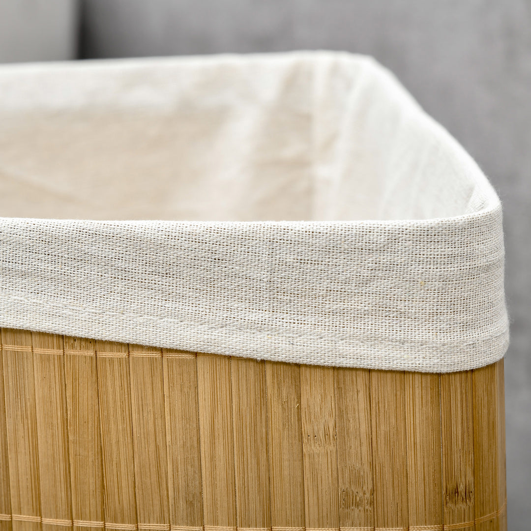 Bamboo Laundry Basket with Lid, 55 Litres Laundry Hamper with Removable Washable Lining, Corner Washing Baskets, 38 x 38 x 57cm, Natural