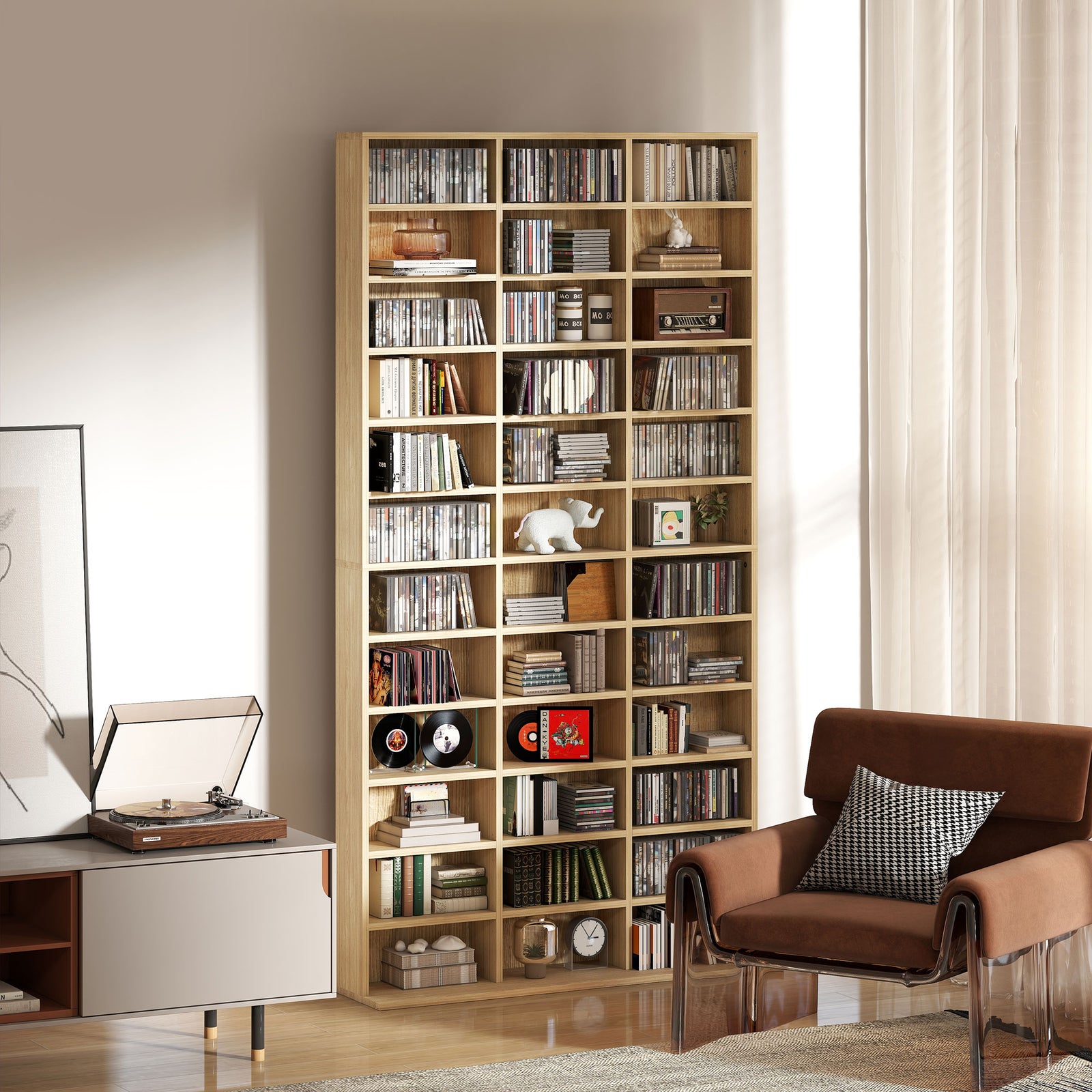 CD Storage Unit with Adjustable Shelves, 102 x 195 cm, Oak Tone
