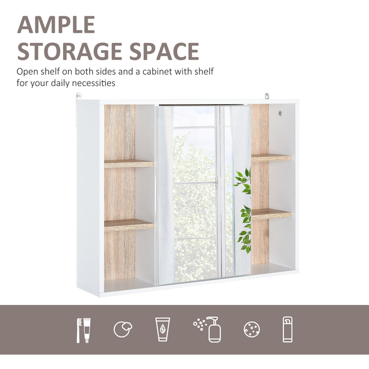 Bathroom Mirror Cabinet, Wall Mounted Storage Cabinet with Open Cupboard and Adjustable Shelf, White
