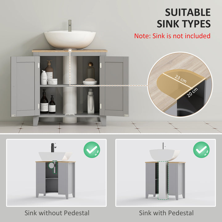 Under Sink Cabinet, Bathroom Sink Cabinet with 2 Doors, Pedestal Under Sink Design, Freestanding Bathroom Cupboard with Adjustable Shelf, Grey
