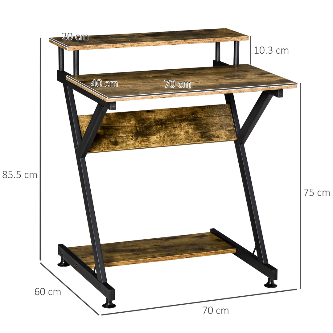 HOMCOM Computer Table with Monitor Shelf & Storage, Compact R-Shaped Workstation for Home Office, Study or Gaming, Rustic Brown | Aosom UK