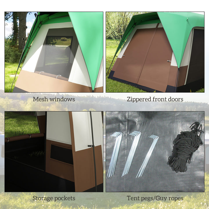 Six-Man Camping Tent, with Small Rainfly and Accessories - Green