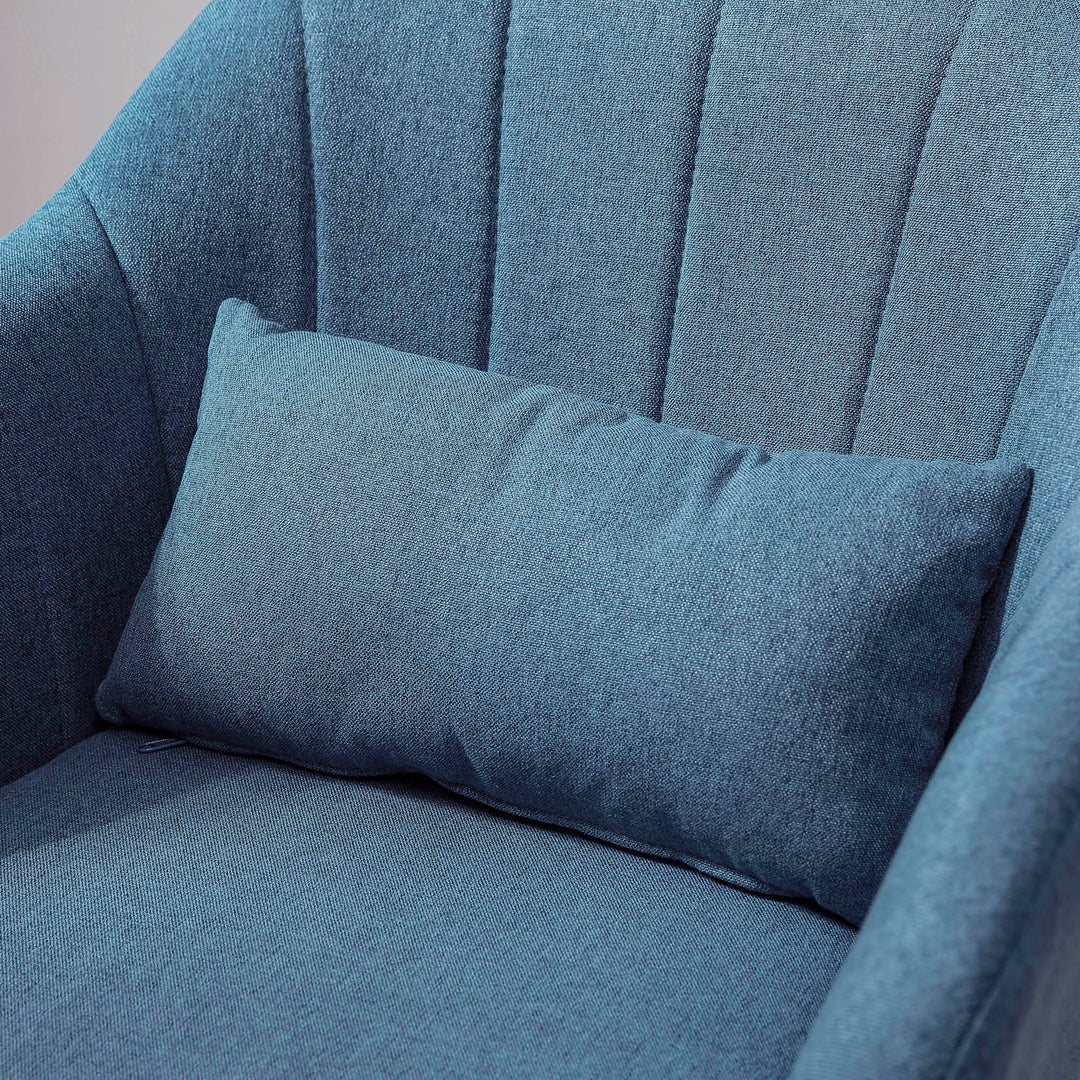 Swivel Linen Fabric Accent Chair for Living Room Contemporary Vanity Armchair with Adjustable Height Thick Cushion Lumbar Support Armrest for Bedroom Office Blue