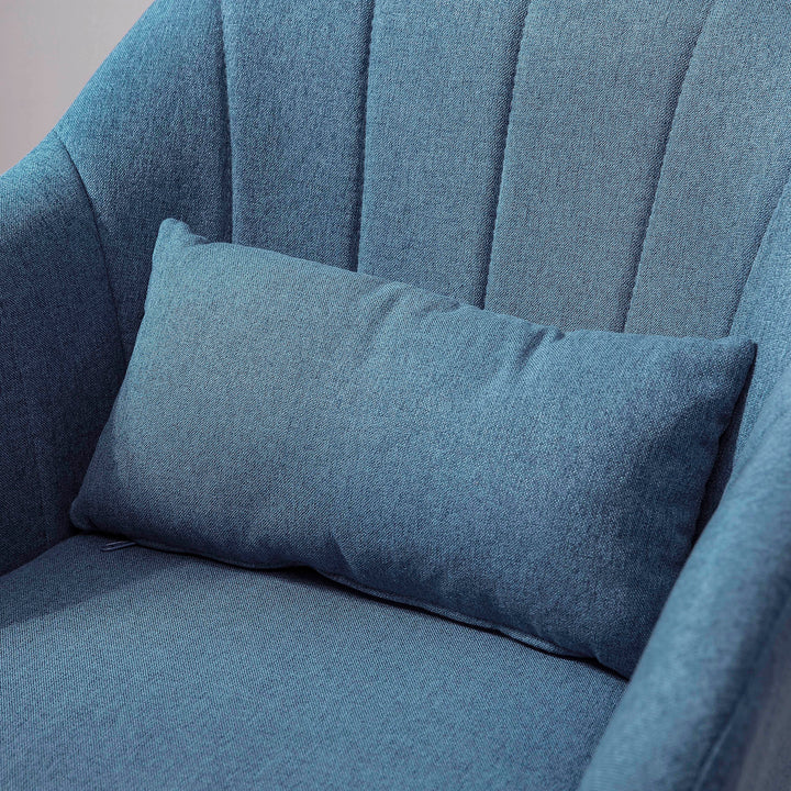 Swivel Linen Fabric Accent Chair for Living Room Contemporary Vanity Armchair with Adjustable Height Thick Cushion Lumbar Support Armrest for Bedroom Office Blue