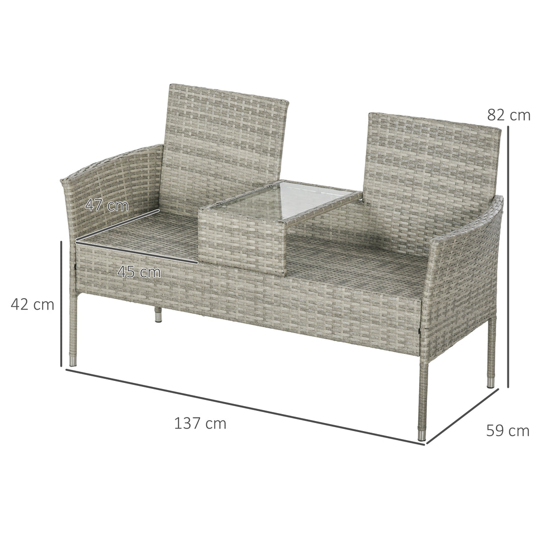 Two-Seat Rattan Chair, with Middle Table - Light Grey