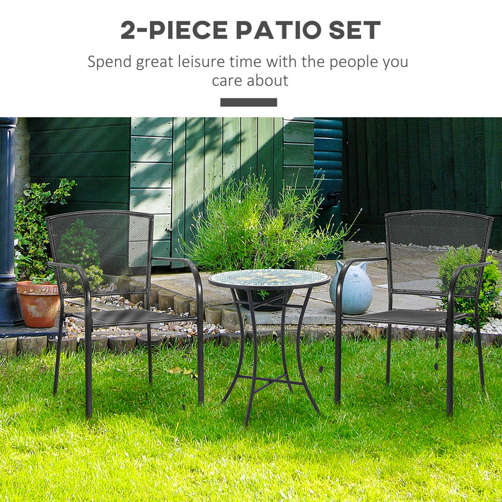 Outsunny Set of 2 Garden Chairs Metal Garden Dining Chairs 2 Seater Outdoor Furniture for Patio, Park, Porch and Lawn, Grey