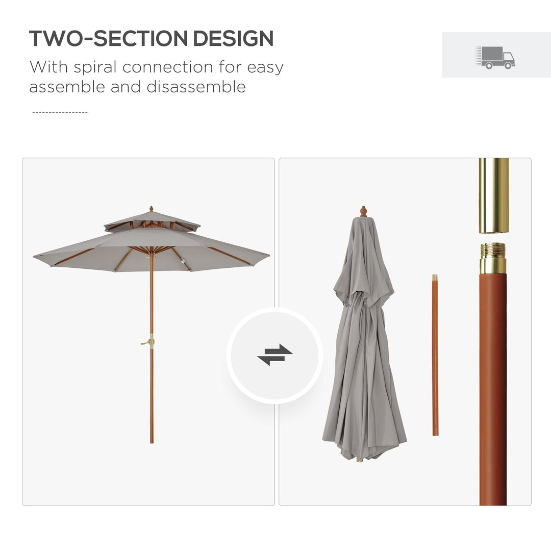 2.7m Elegant Wooden Frame Parasol Umbrella - Grey