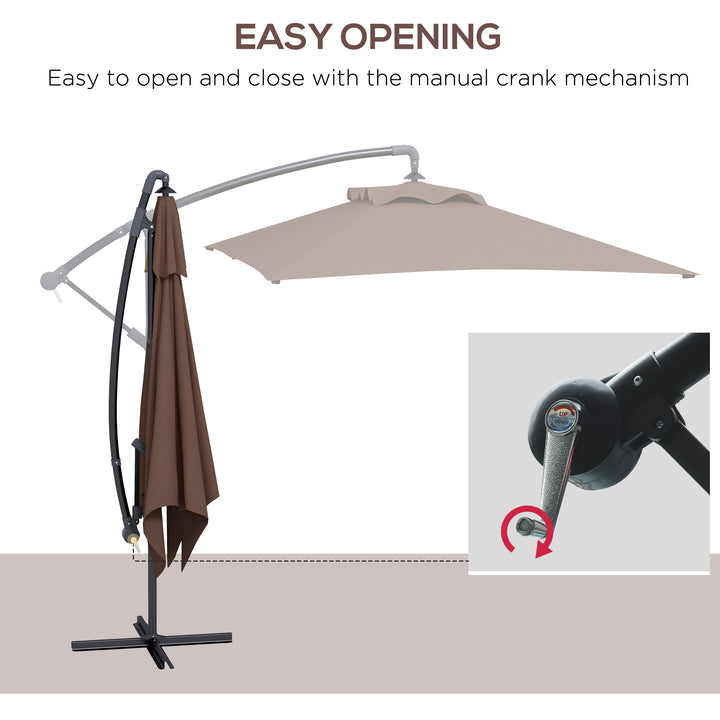 3m Square Canopy Cantilever Parasol, with Cross Base - Brown