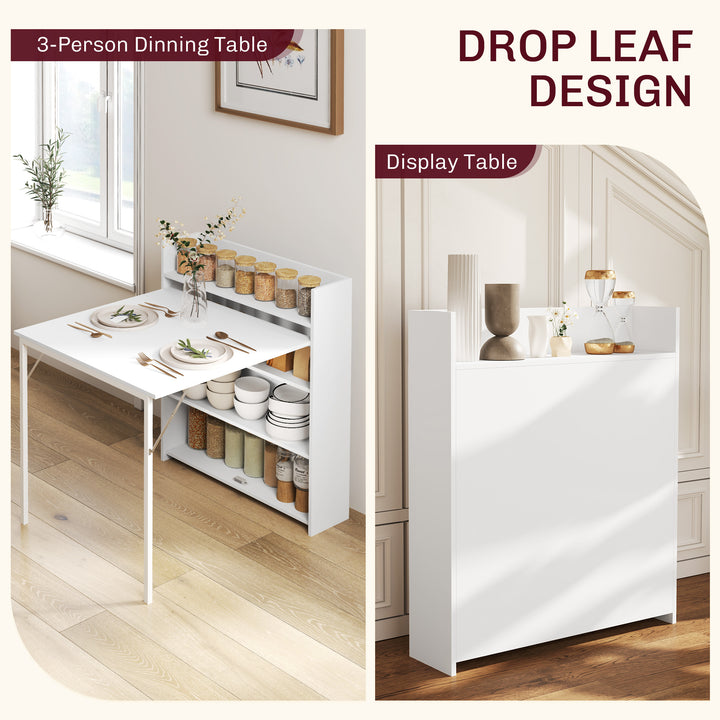 Kitchen Table, Folding Dining Table, with 4-Tier Shelves, Modern Drop-