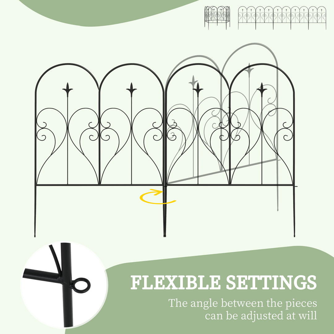 Set of Five Decorative Heart Metal Fence Panels - Black