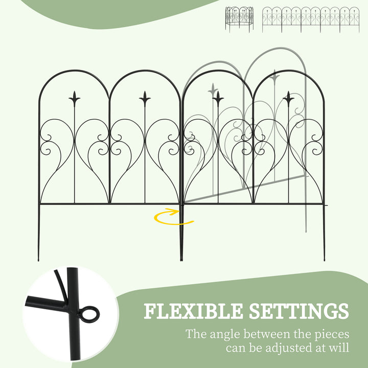 Set of Five Decorative Heart Metal Fence Panels - Black