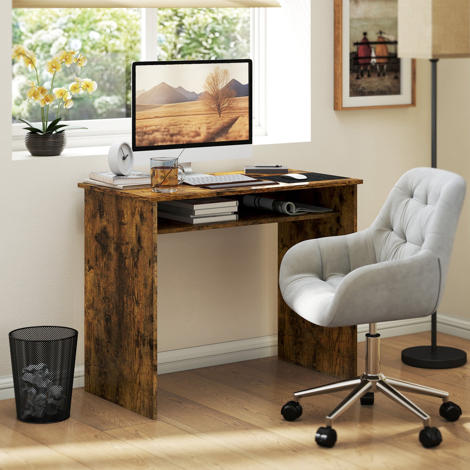Boxy Work Desk, with Shelf - Wood-Effect