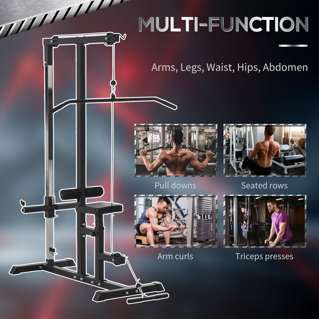 HOMCOM Power Tower Adjustable Pulldown Machine, Dip Station Stand Weighted Ab Crunches Workout Abdominal Exercise For Home Gym Tower Body Building