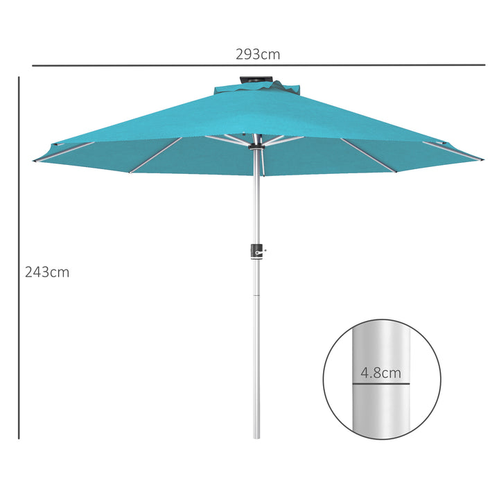 Outsunny LED Patio Umbrella, Lighted Deck Umbrella with 4 Lighting Modes, Solar & USB Charging, Blue