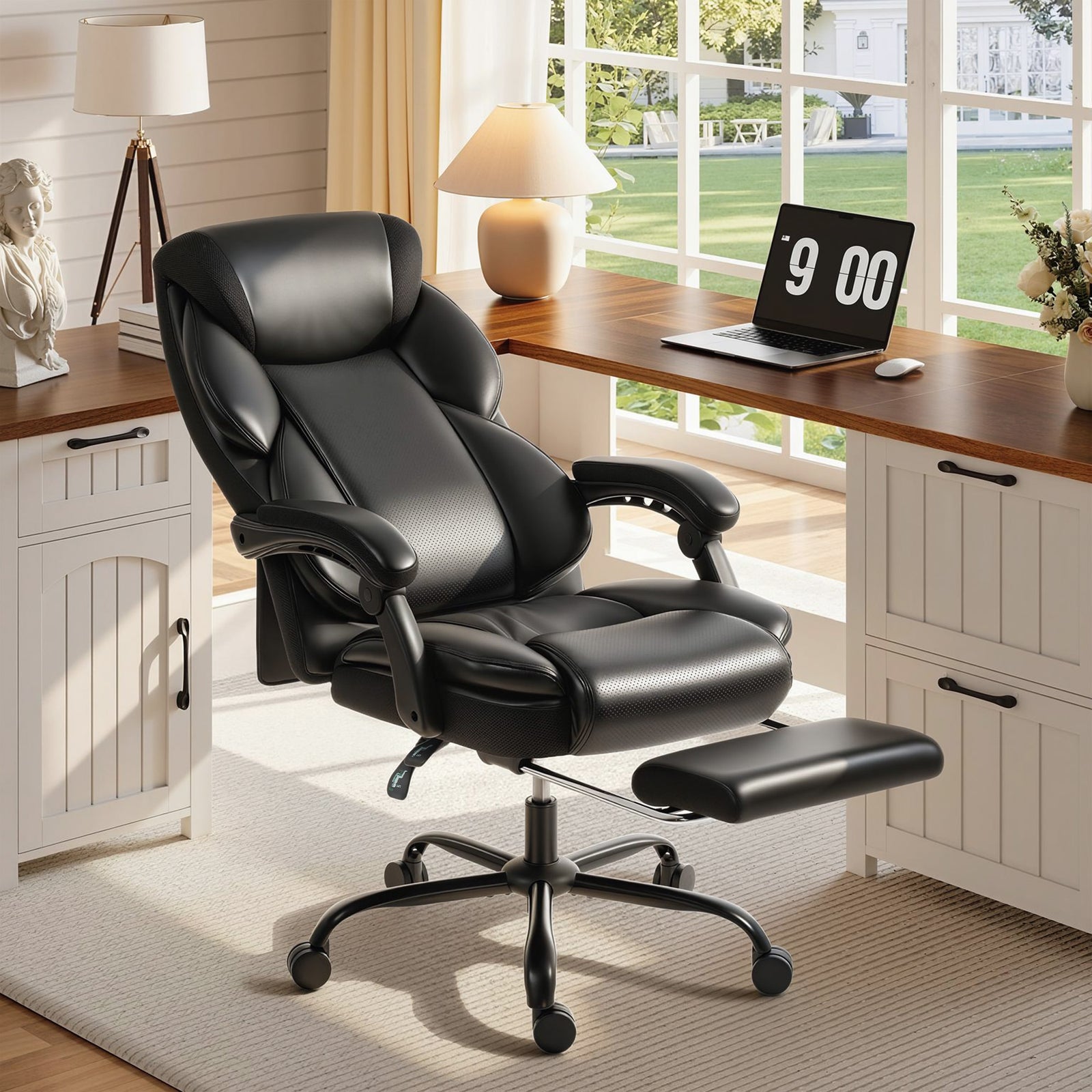 Adjustable Office Chair Reclining Computer Desk Chair with Footrest, A