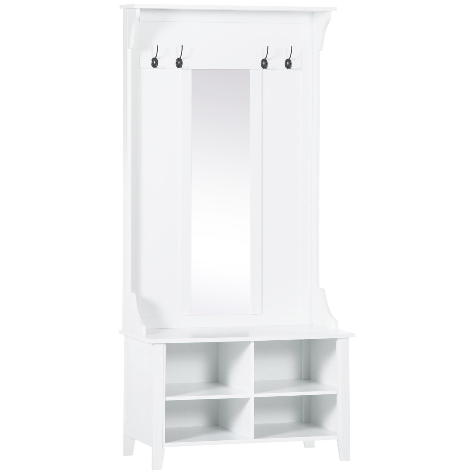 Hallway Furniture Set Shoe Bench Storage Mirror Cabinet Coat Rack Multiple Cubes Hangers Organiser Shelves w/ 4 Hooks