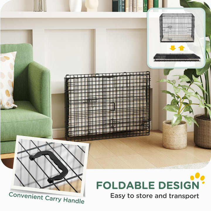 Foldable Dog Crate with 2 Doors with Tray, Soft Cushion, for Small Dogs, 76 x 53 x 60, Black