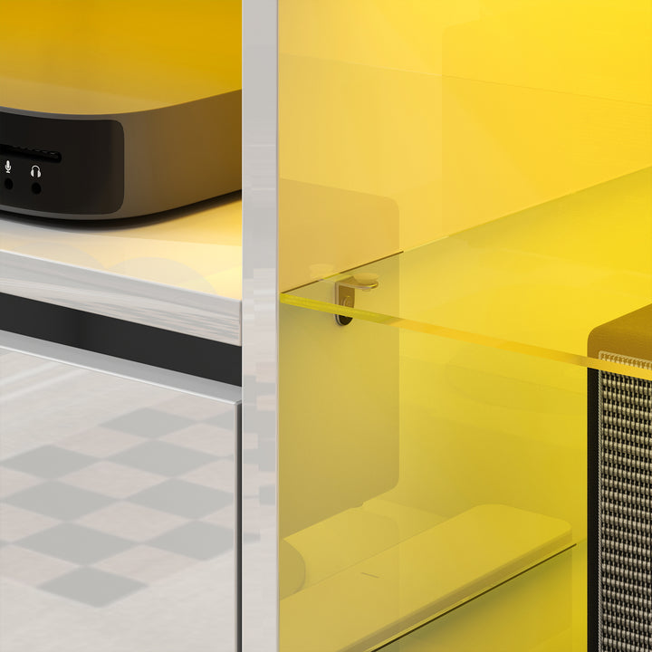 TV Stand Cabinet with LED Lights - High Gloss White