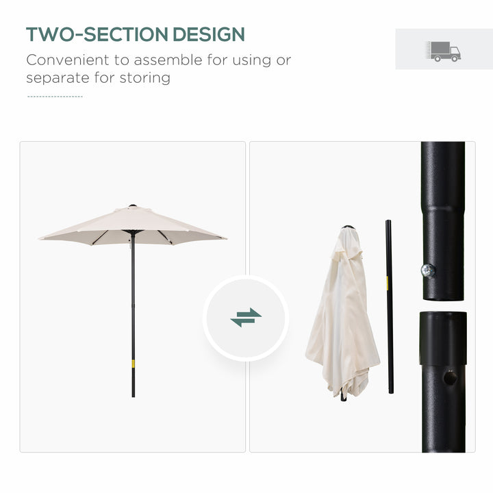 2m Garden Parasol Umbrella, Outdoor Sun Shade with 6 Sturdy Ribs for Balcony, Bench, Garden, Cream White