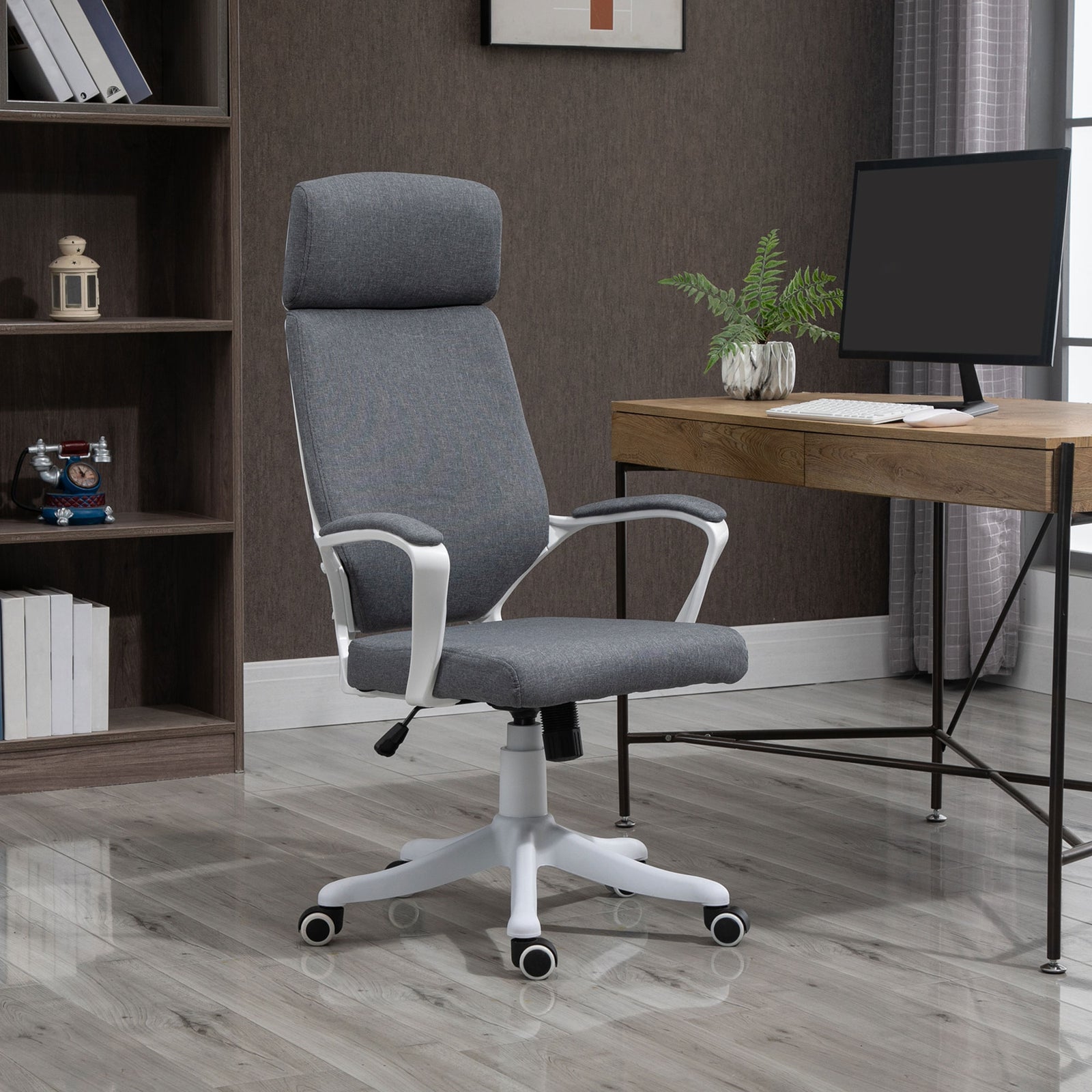 Office Chair, Ergonomic Desk Chair, High Back Study Chair with Headrest and Lumbar Back Support, Adjustable Height for Home and Work, Grey