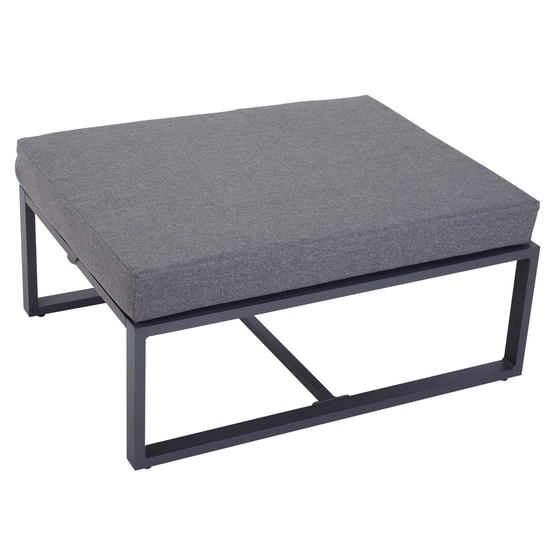 MCL 6 PCs Outdoor Indoor Sectional Sofa Set Thick Padded Cushions Aluminium Frame 5 Seaters 1 Coffee Table Footrest Grey