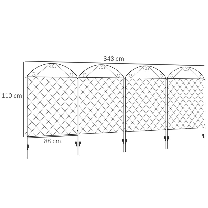 Decorative Garden Fencing, 43in x 11.5ft Outdoor Picket Fence Panels, 4PCs Rustproof Metal Wire Landscape Flower Bed Border Edging Animal Barrier, Black